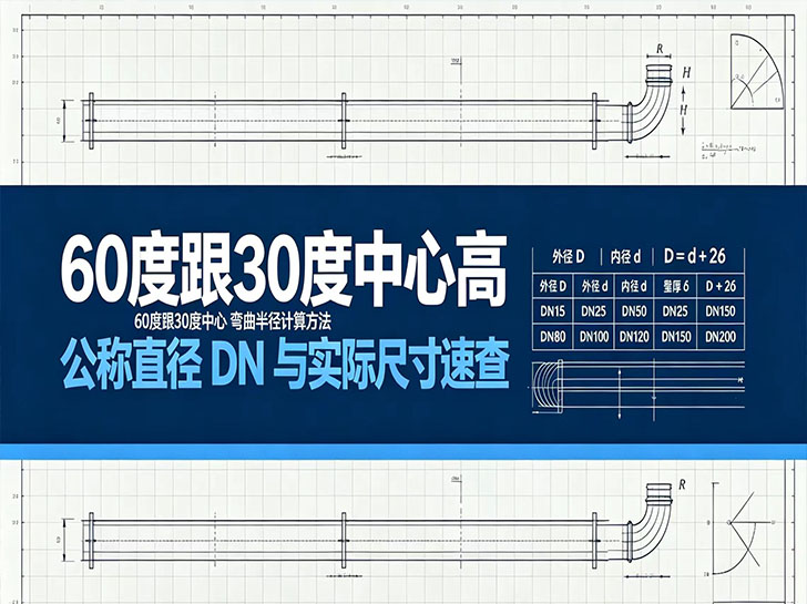 管道安装技巧/60度30度弯头弯曲半径/中心高计算